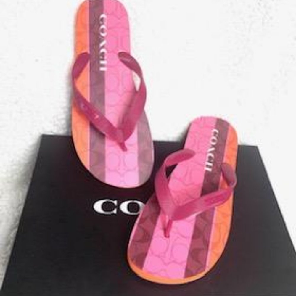 Coach Multi Colored Striped Flip Flops